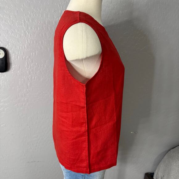 Quincee 100% European Linen Tank, Red, M - Picture 3 of 5